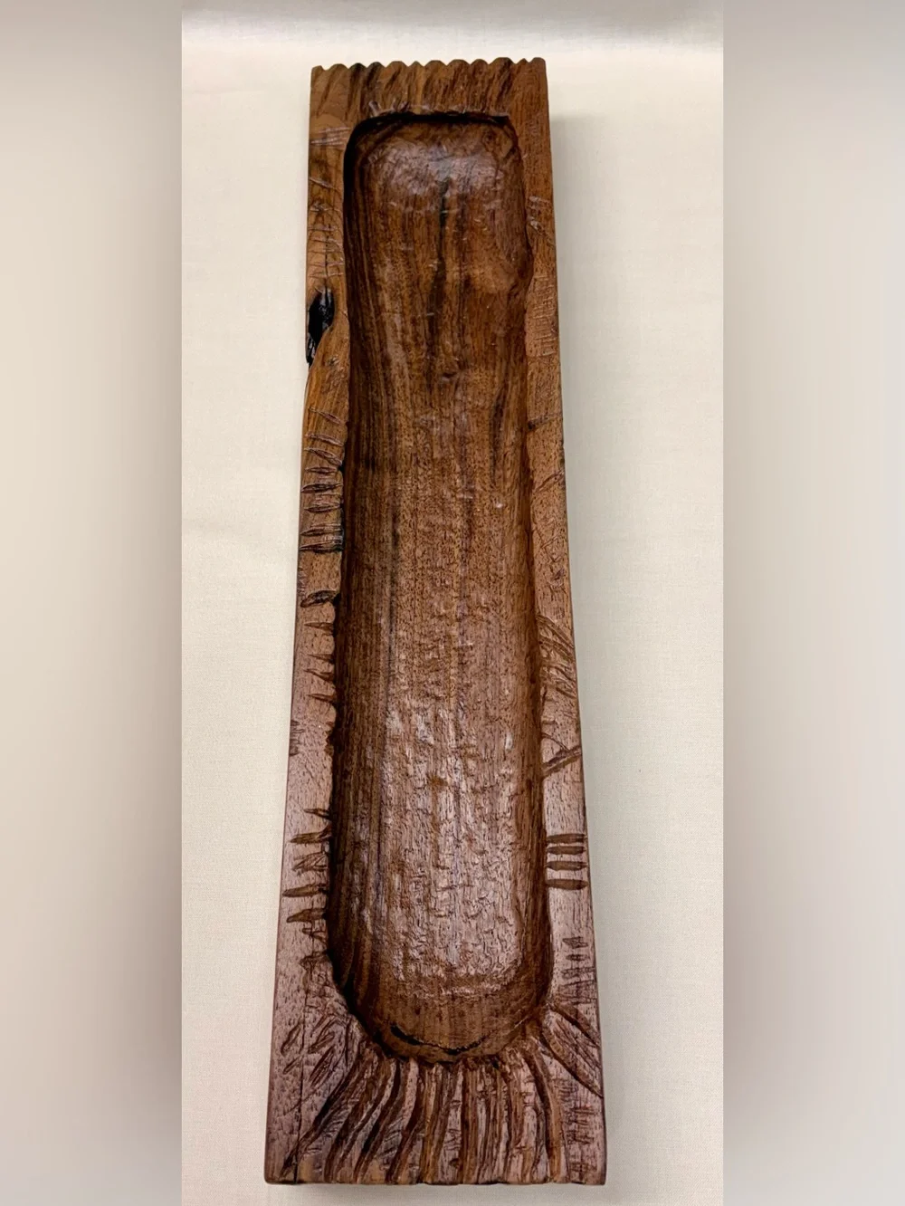 Handmade, One-of-a-Kind, Solid Walnut Wood Catch All Tray Hand Carved Distressed